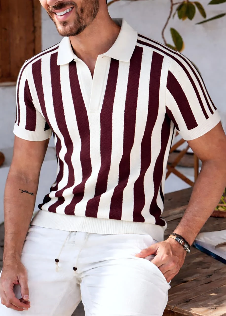 striped cotton knit polo shirt striped cotton knit polo shirt